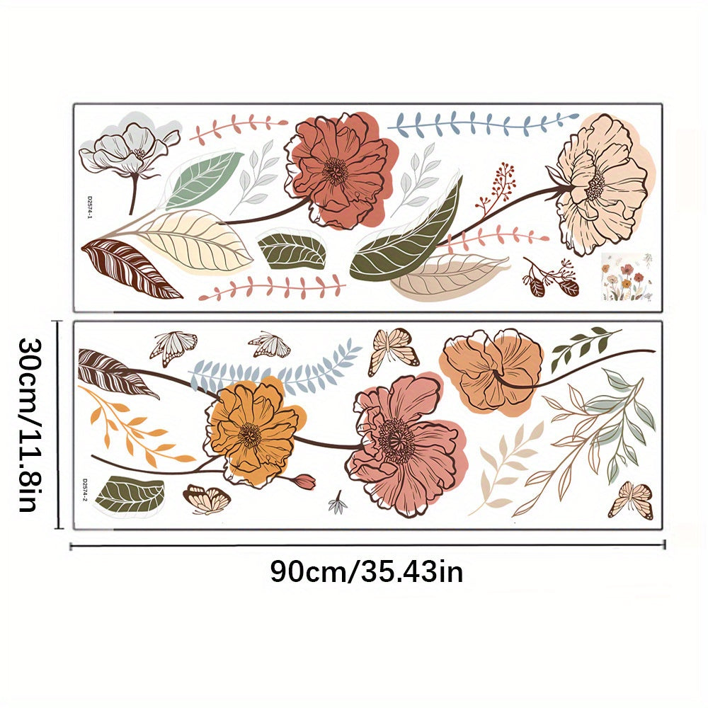 2pcs of Bohemian Floral Wall Stickers, Wildflowers, Fruits and Wall Art Stickers for Living Rooms, Bedrooms and TV Walls