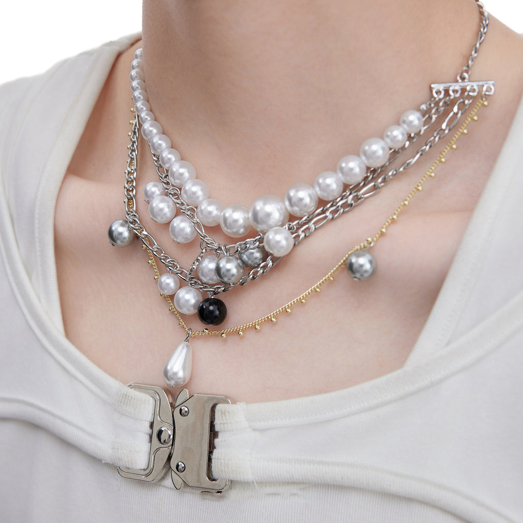 Multi-layered Mmetal &pearl Necklace