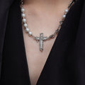 Vintage Cross Pearl Punk Necklace