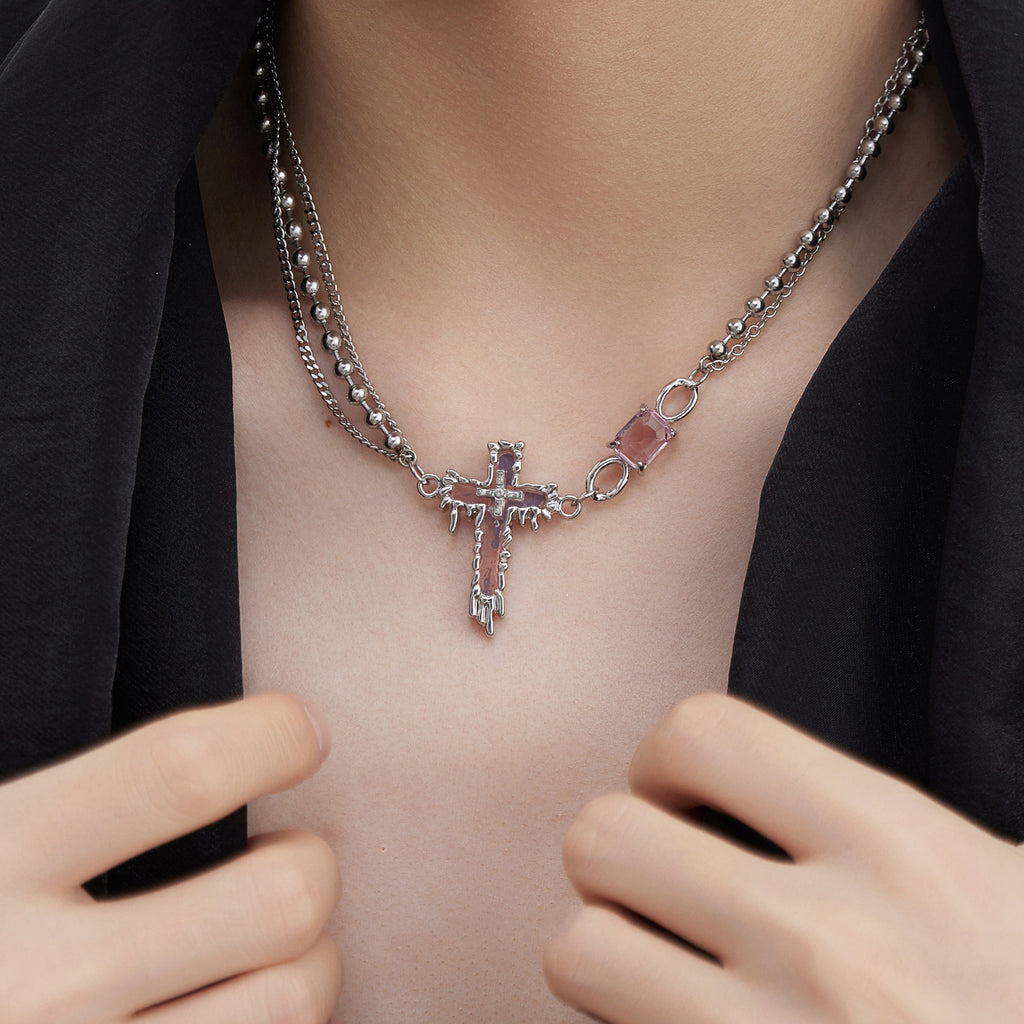 Vintage Cross Pearl Punk Necklace