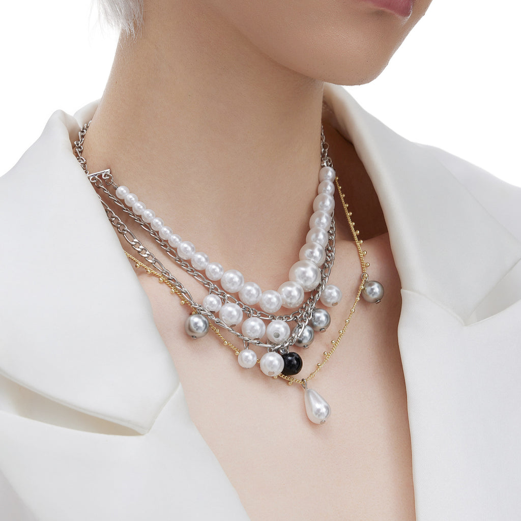 Multi-layered Mmetal &pearl Necklace