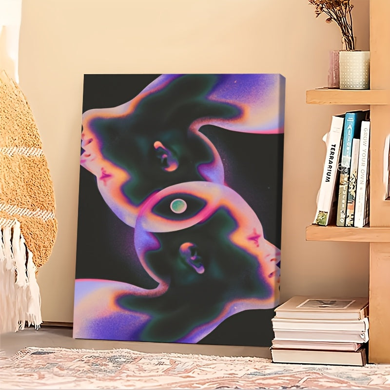 1pc Bohemian Style Framed Canvas Wall Art with Wooden Frame - Vibrant Abstract Design for Bedroom, Living Room, Office, Cafe, Bar - Home and Dormitory Decoration, Room Decor