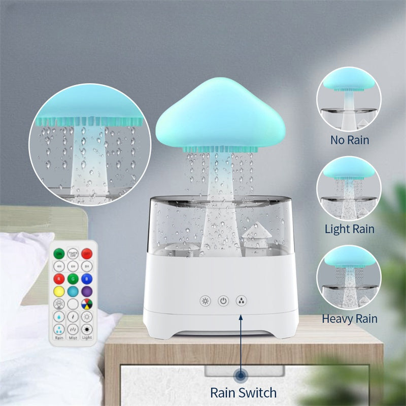 Spring sale .Rain cloud humidifier 450ml water drop mushroom humidifier, aromatherapy diffuser, air humidifier with remote control 7 colors mood light, 7 colors night light with adjustable LED light, white noise humidification, bed sleep to relax the mood