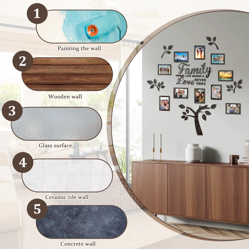 A Set of Acrylic Family Tree Wall Stickers with 10 Photo Frames for DIY Collage, Perfect for Christmas Decoration in Living Rooms And Bedrooms, Serving As Artistic Home Decor.