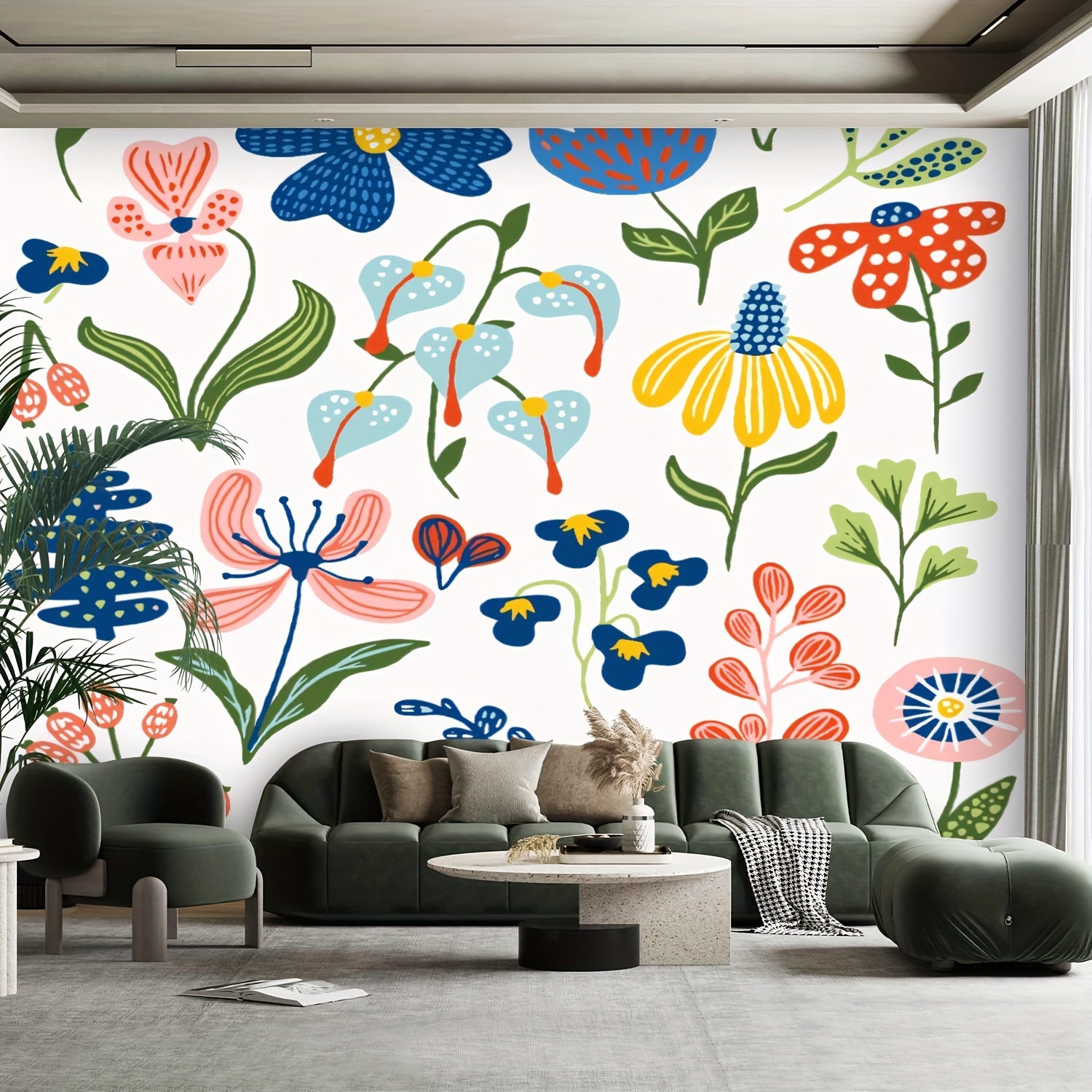 Canvas Wallpaper Whimsical Botanicals Sticker Peel & Stick Wallpaper Self-Adhesive Removable Wall Mural Poster Sticker Background Wall Decor For Living Room Bedroom-100\