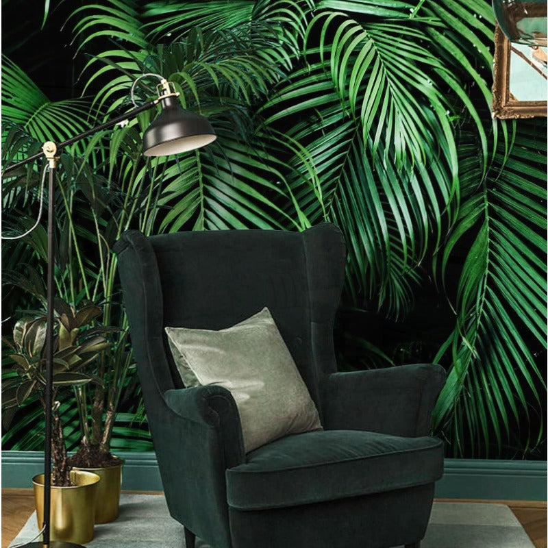 Leaves 3D Effect Wall Mural Peel and Stick Green Tropical Leaf Wallpaper Leather Textured Vinyl SelfAdhesive Wall Decals Stickers Decor Murals for Bedroom Living Room Room