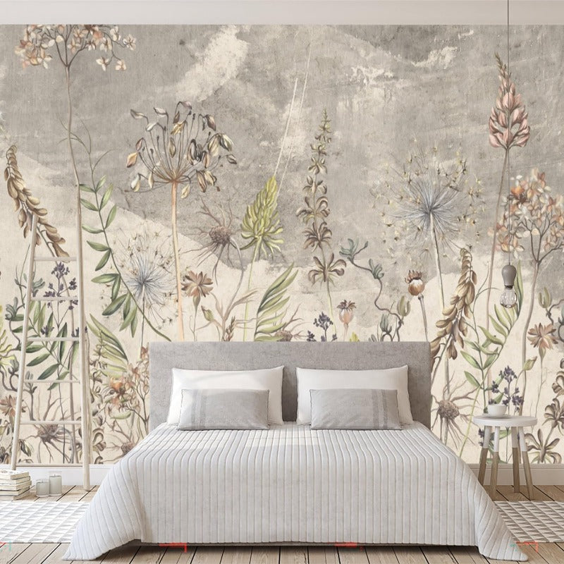 Plain Flower and Grass Landscape Wallpaper Light and Elegant Wild Flower Art Bedroom Background Mural NonselfAdhesive Wall Stickers