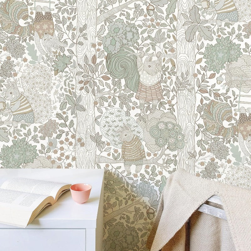 Forest Animal Wallpaper Peel and Stick Boho Contact Paper for Cabinets Bedroom Cute Self Adhesive Removable Wallpaper Baby Nursery Wall Decals for Contact Paper 17.3inW 393inL