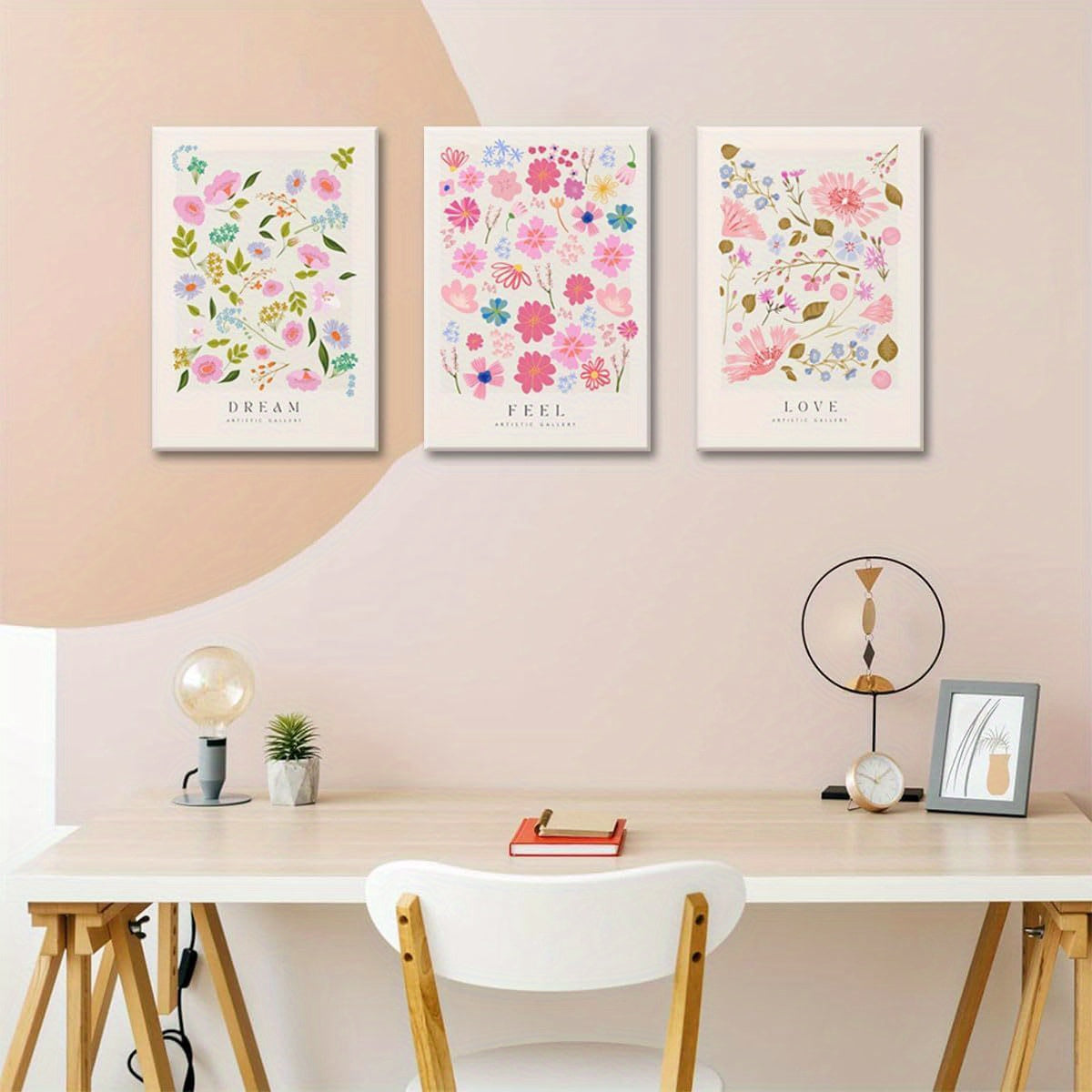 Flower Market Wall Art Prints Framed Set of 3 Colorful Flower Poster Floral Aesthetic Artwork Pictures Danish Pastel Abstract Canvas Painting Minimalist Decor for Living Room Bedroom