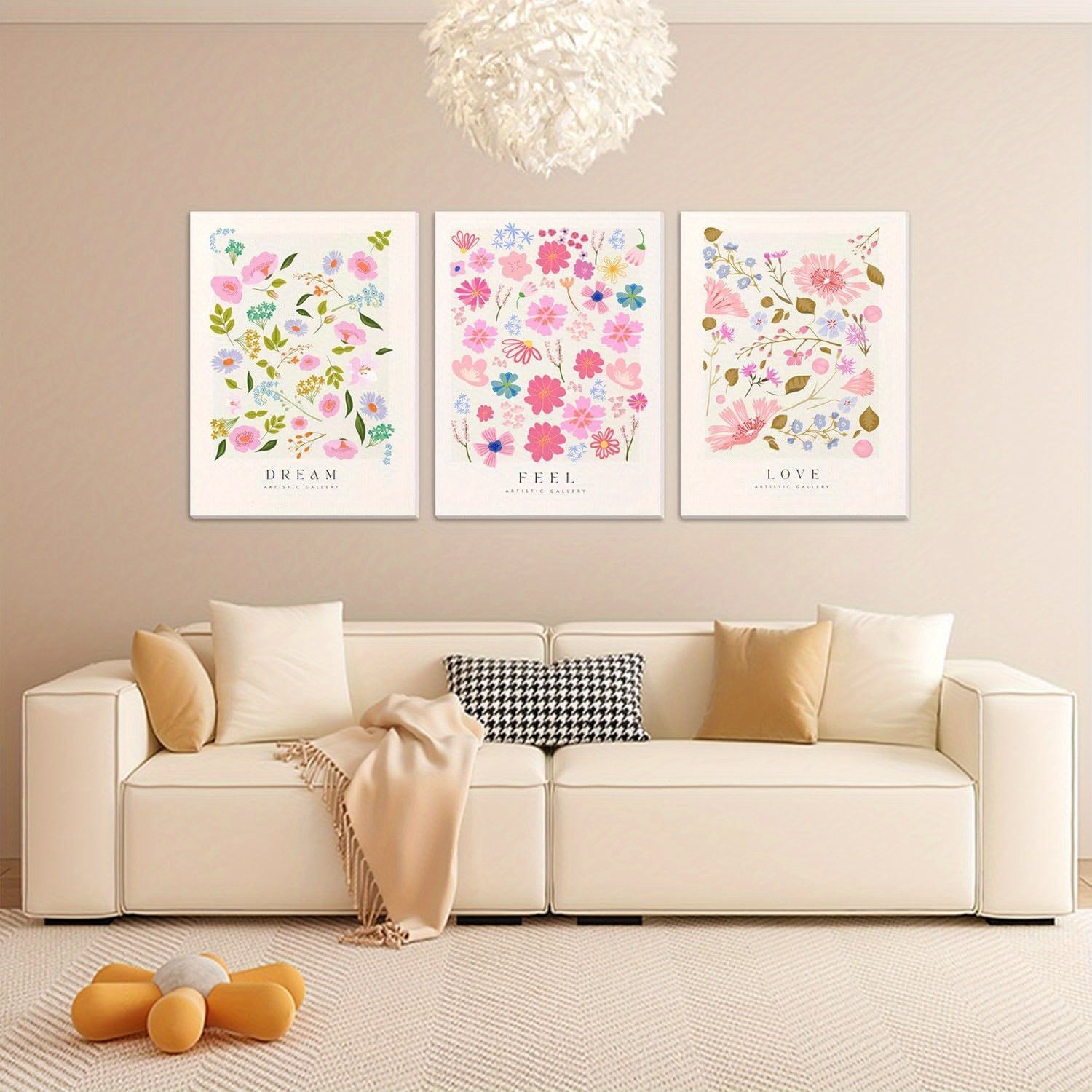 Flower Market Wall Art Prints Framed Set of 3 Colorful Flower Poster Floral Aesthetic Artwork Pictures Danish Pastel Abstract Canvas Painting Minimalist Decor for Living Room Bedroom