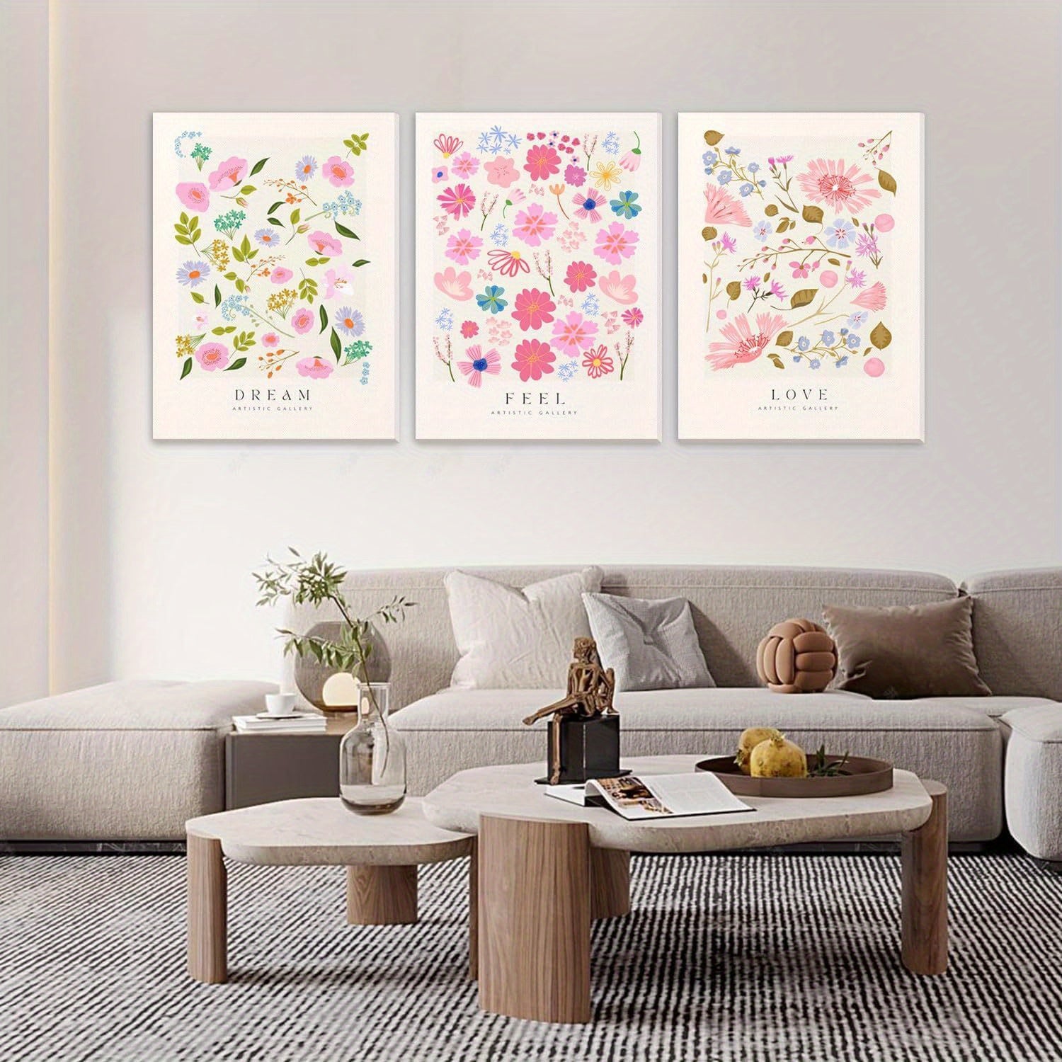 Flower Market Wall Art Prints Framed Set of 3 Colorful Flower Poster Floral Aesthetic Artwork Pictures Danish Pastel Abstract Canvas Painting Minimalist Decor for Living Room Bedroom