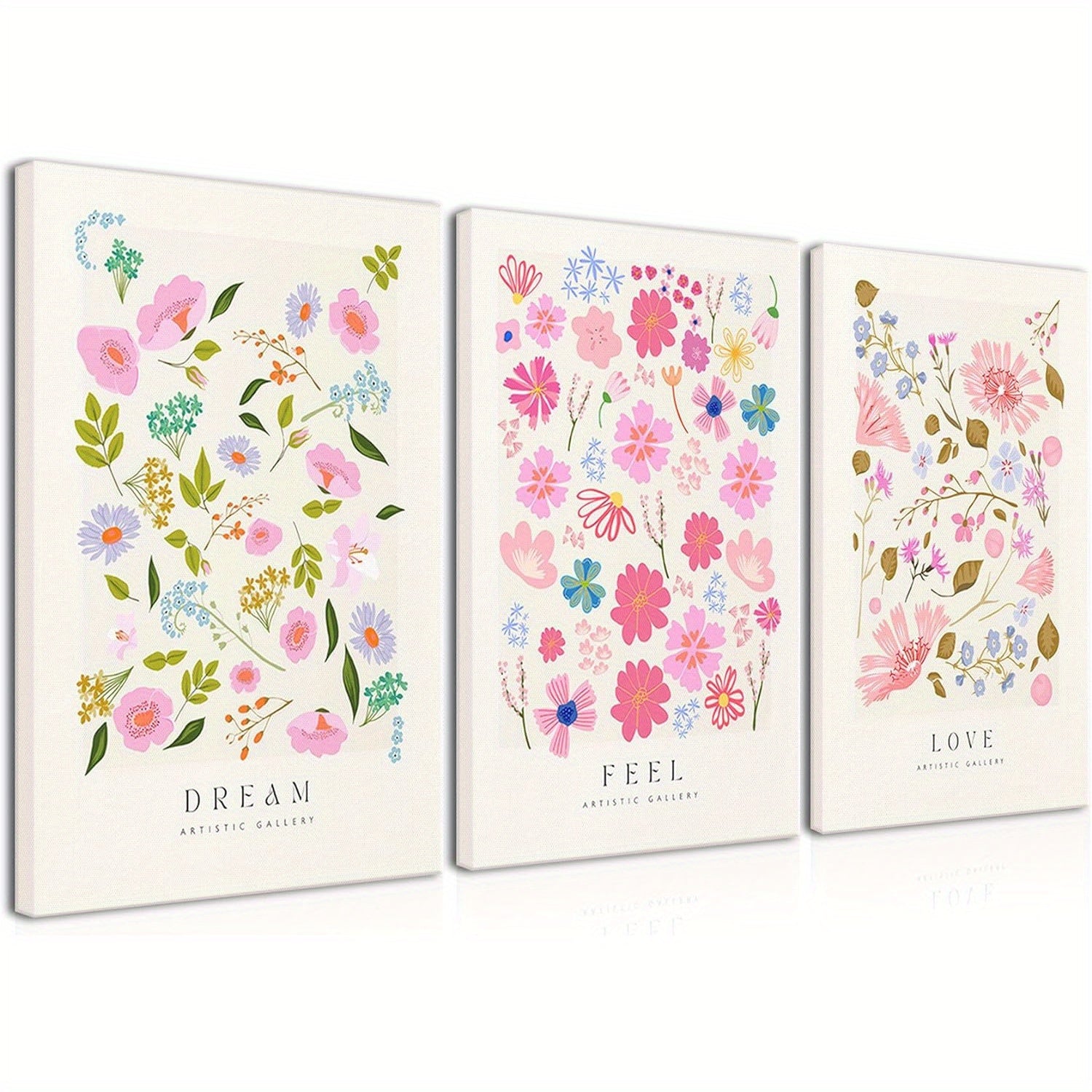 Flower Market Wall Art Prints Framed Set of 3 Colorful Flower Poster Floral Aesthetic Artwork Pictures Danish Pastel Abstract Canvas Painting Minimalist Decor for Living Room Bedroom