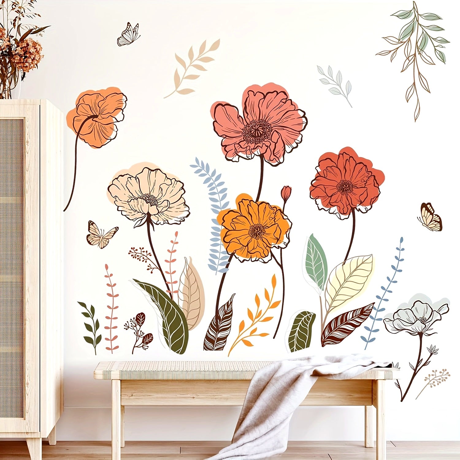 2pcs of Bohemian Floral Wall Stickers, Wildflowers, Fruits and Wall Art Stickers for Living Rooms, Bedrooms and TV Walls