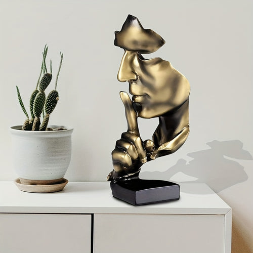 1 piece Thinker Statue, Silence is Golden Abstract Art Figurine, Modern Home Resin Sculptures Decorative Objects Piano Desktop Decor for Creative Room Home, Office Study