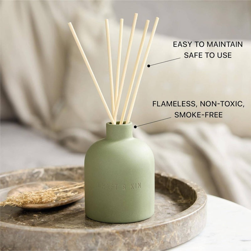 Earthenware White Birch Cedar Reed Diffuser Set with 6.7oz Alcohol - Essential Oil Diffuser with Feather Reed Sticks, Elegant Teal Green Glass Bottle & Natural Aroma for Home Decor, Air Freshener, P, Air Freshener For Home, Reed Diffuser Bottle
