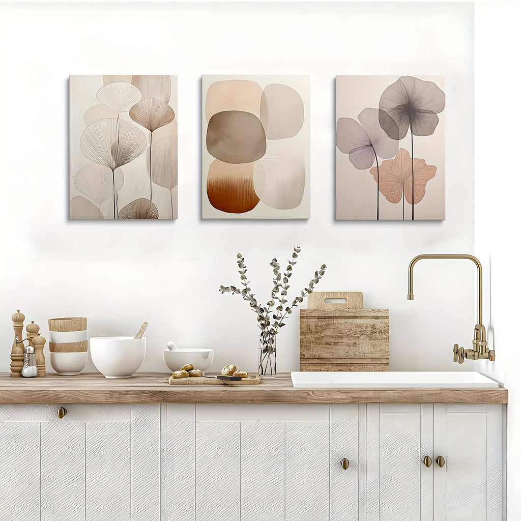 3 pcs Framed Bohemian Geometric Art Theme Framed Canvas Posters - Modern Wall Art with Pinewood Frame, Great for Bedroom, Living Room, Home Office Decoration - Perfect for Valentine's Day, Chinese New Year, Ramadan Gifts