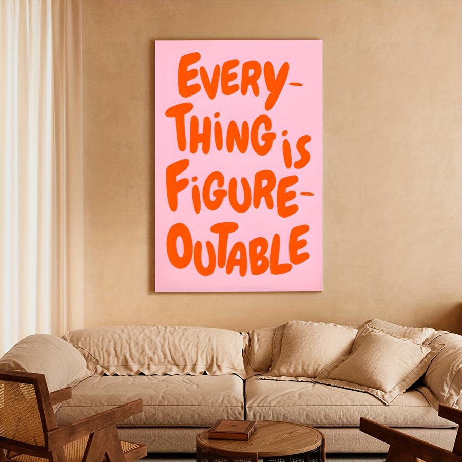 1pc Framed Canvas Poster - Pastel Pink & Orange Motivational Wall Art with \