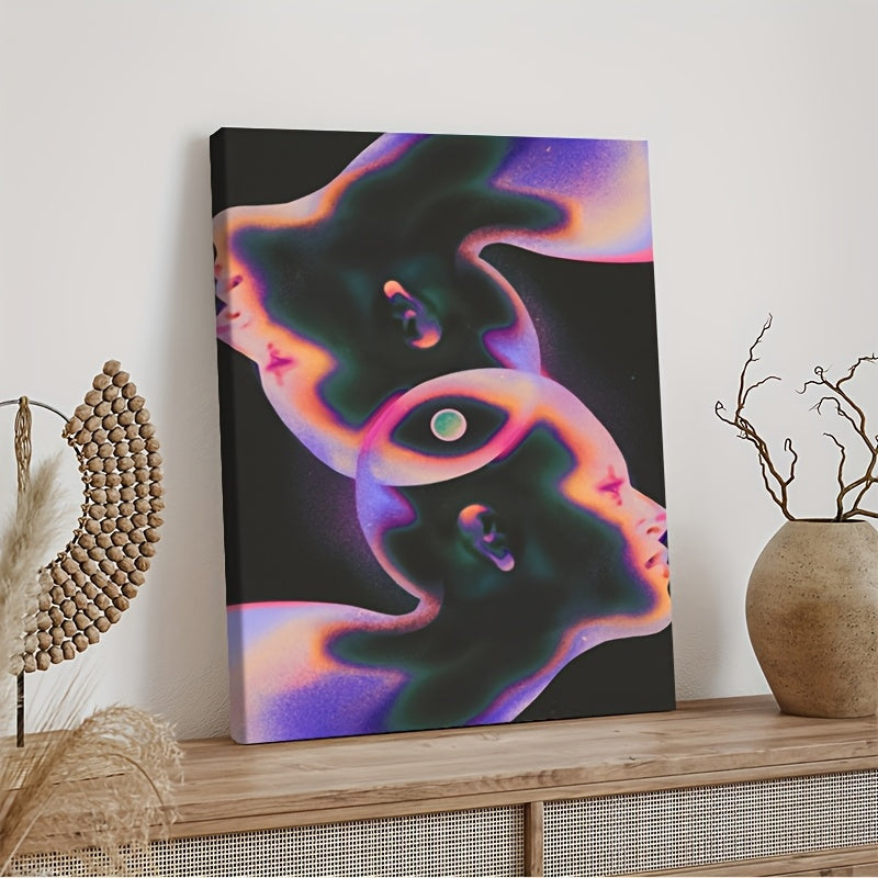 1pc Bohemian Style Framed Canvas Wall Art with Wooden Frame - Vibrant Abstract Design for Bedroom, Living Room, Office, Cafe, Bar - Home and Dormitory Decoration, Room Decor