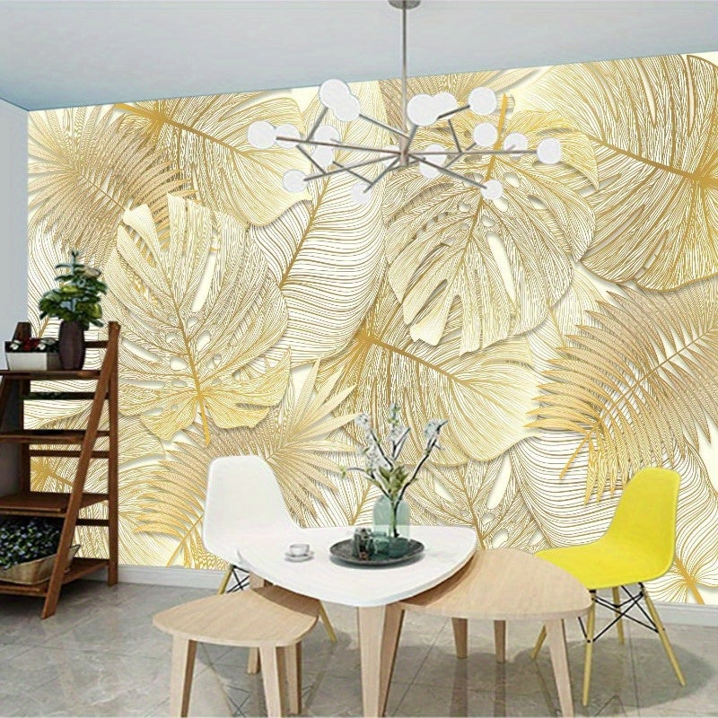 Visul 3D Golden line Texture Lef Wllpper Plnt Lndscpe Bedroom Decortive MurlNonselfdhesive Wll Stickers