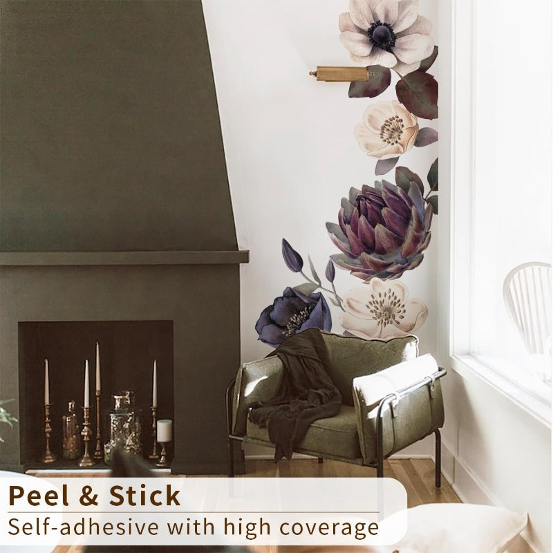 Fabric Peel and Stick Floral Wall Decal SelfAdhesive Peony Flowers Wallpaper Rose Sticker for Living Room Bedroom Wall Decor Eden Garden A3 PCs