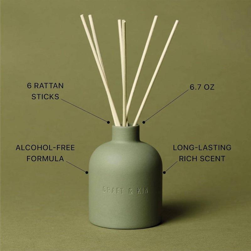 Earthenware White Birch Cedar Reed Diffuser Set with 6.7oz Alcohol - Essential Oil Diffuser with Feather Reed Sticks, Elegant Teal Green Glass Bottle & Natural Aroma for Home Decor, Air Freshener, P, Air Freshener For Home, Reed Diffuser Bottle