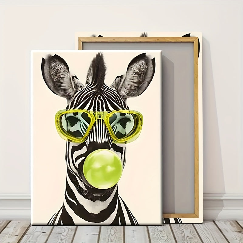 1pc Zebra Canvas Wall Art Exquisite Funky Zebra in Glasses Canvas Wall Art - 1pc Wrapped Solid Wood Frame Poster | Room, Home, Holiday, Living Room, Entrance Decoration