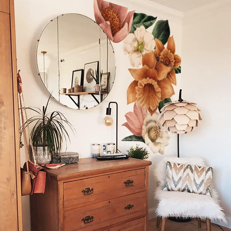 Fabric Peel and Stick Floral Wall Decal SelfAdhesive Flowers Wallpaper Wall Stickers for Living Room Bedroom Decor Vintage Garden3 PCs