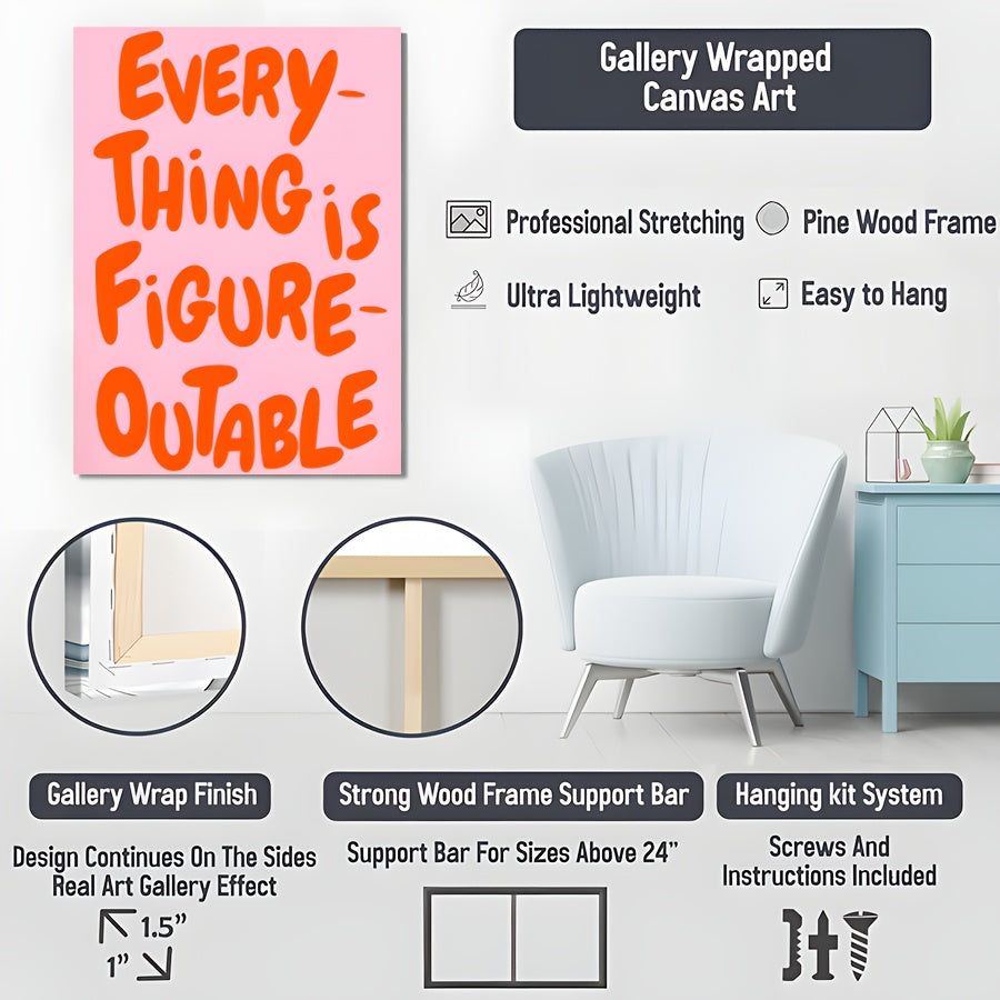 1pc Framed Canvas Poster - Pastel Pink & Orange Motivational Wall Art with \