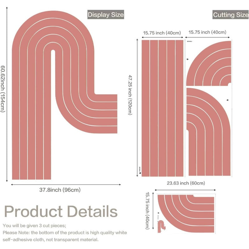 Boho Stripe Arch Wall Decal Modern Art Wall Decor Peel and Stick Wall Murals Retro Wall Stickers Removable Apartment Friendly Wallpaper Headboard Bedroom Living Room