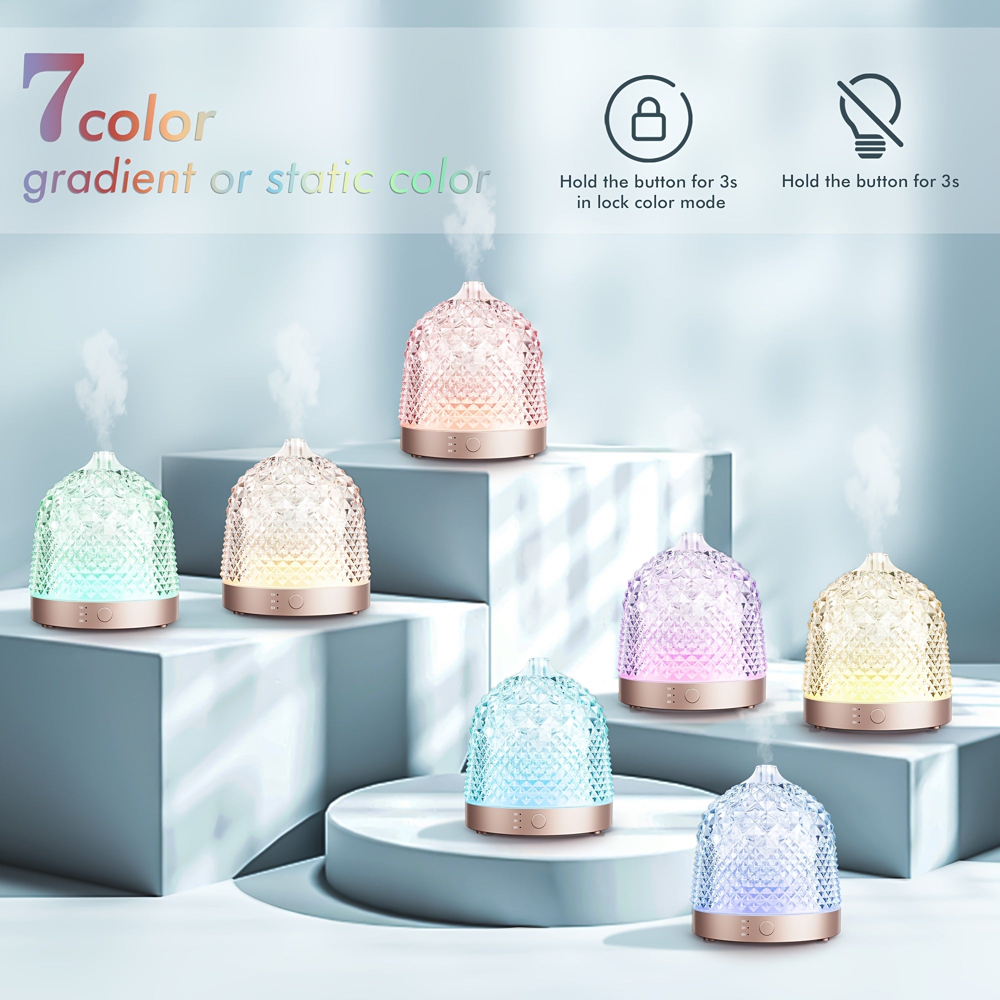200ml Glass Water Tank Machine, Soundwave technology Silent\u002Fseven Color Light Adjustable Essential Oil Diffuser, Automatic Humidifier Shutdown, Suitable for Various Rooms, Thanksgiving, Halloween, Christmas And Other Holiday Gifts, Etc