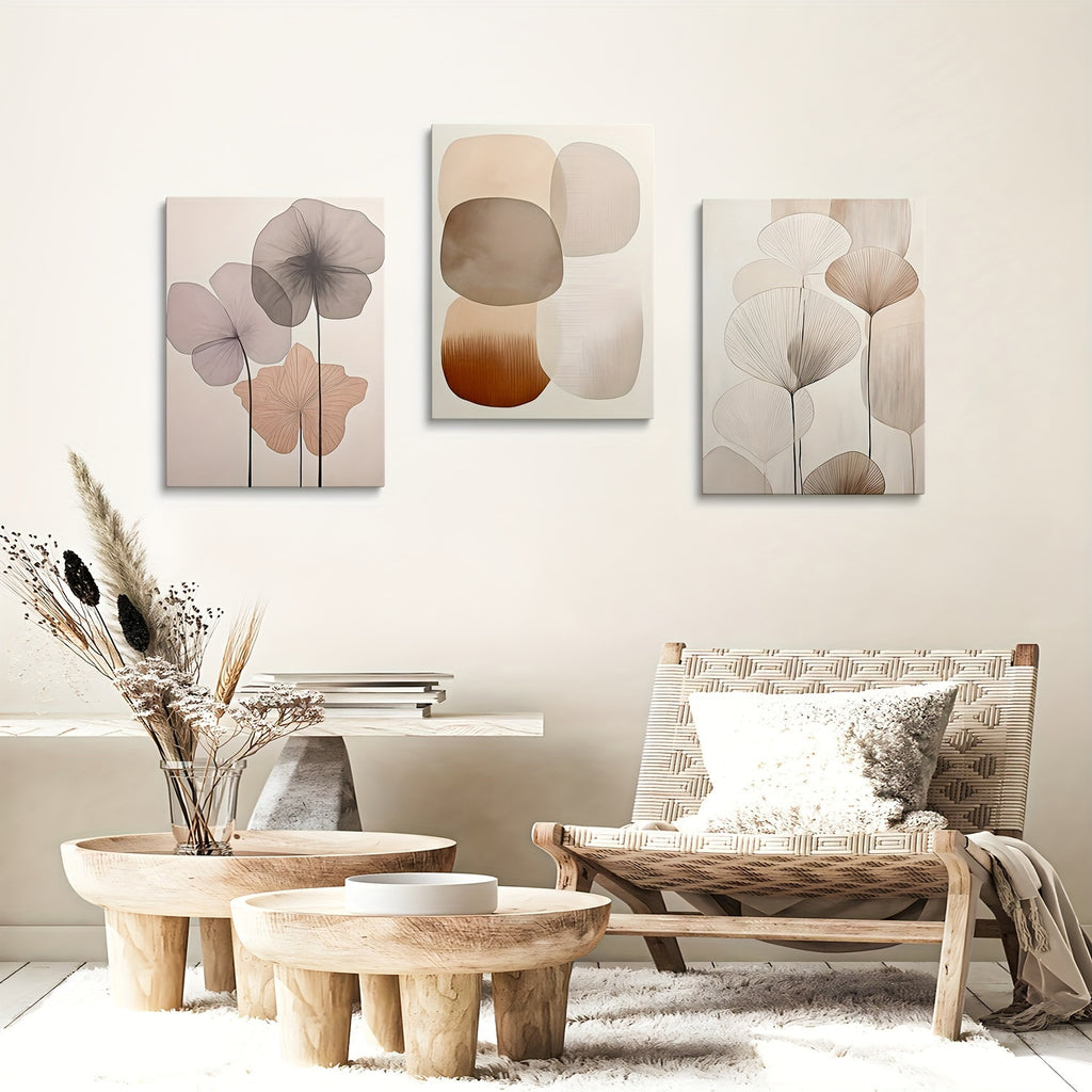 3 pcs Framed Bohemian Geometric Art Theme Framed Canvas Posters - Modern Wall Art with Pinewood Frame, Great for Bedroom, Living Room, Home Office Decoration - Perfect for Valentine's Day, Chinese New Year, Ramadan Gifts