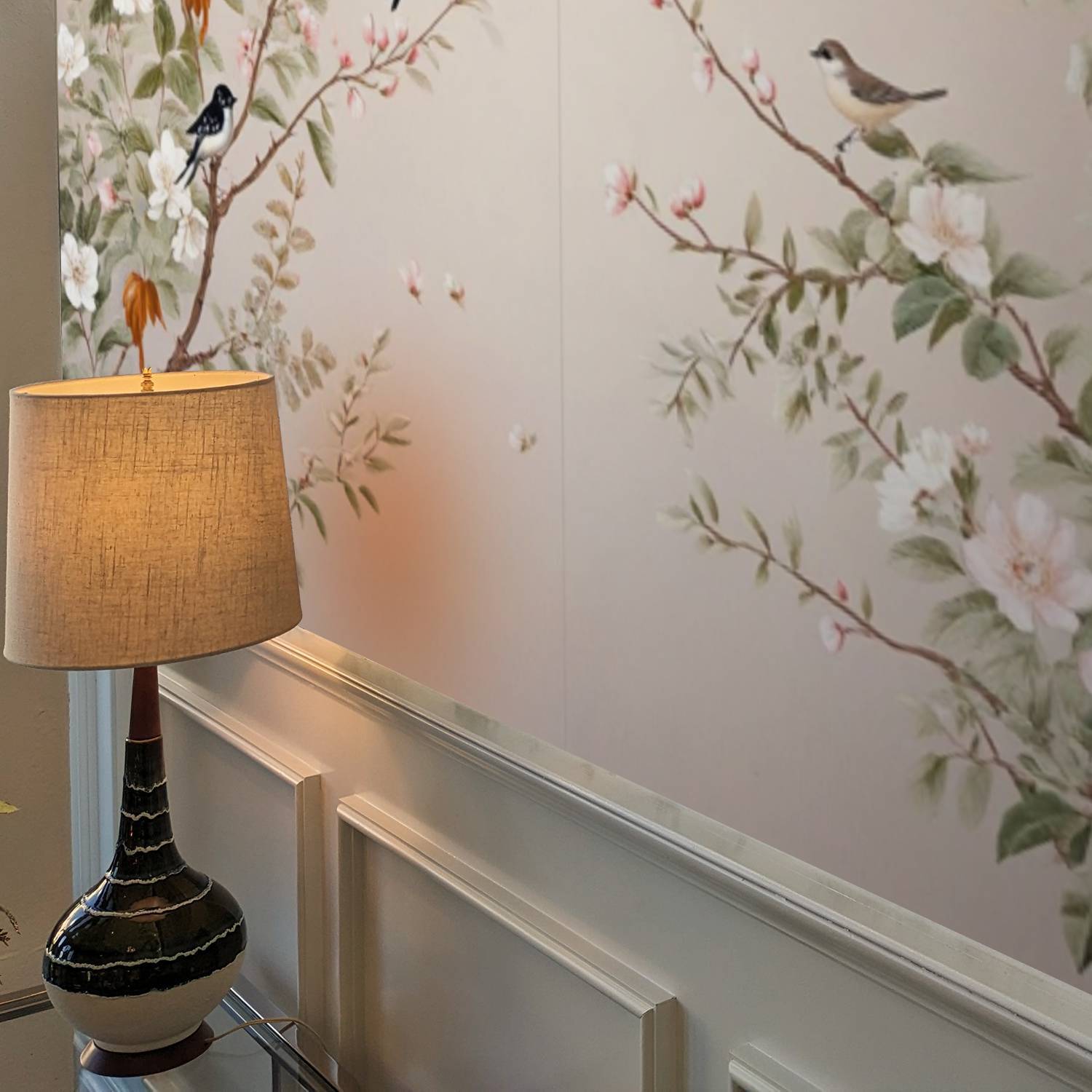 Modern Chinese Style Bird and Flower Wallpaper Mural - Large Semi-Matte Vinyl Decal with Elegant Floral Design & Birds, Easy to Apply & Remove, Perfect for Living Room Home Interior Decor, Room Decor