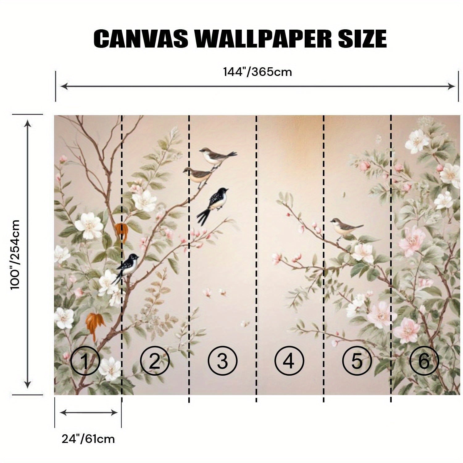 Modern Chinese Style Bird and Flower Wallpaper Mural - Large Semi-Matte Vinyl Decal with Elegant Floral Design & Birds, Easy to Apply & Remove, Perfect for Living Room Home Interior Decor, Room Decor