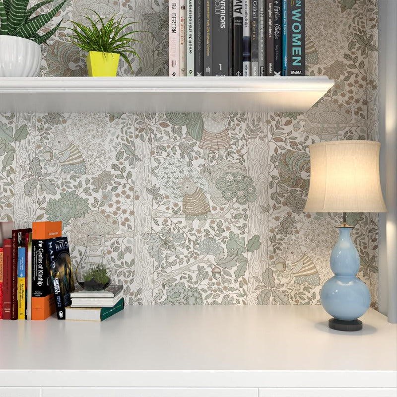 Forest Animal Wallpaper Peel and Stick Boho Contact Paper for Cabinets Bedroom Cute Self Adhesive Removable Wallpaper Baby Nursery Wall Decals for Contact Paper 17.3inW 393inL