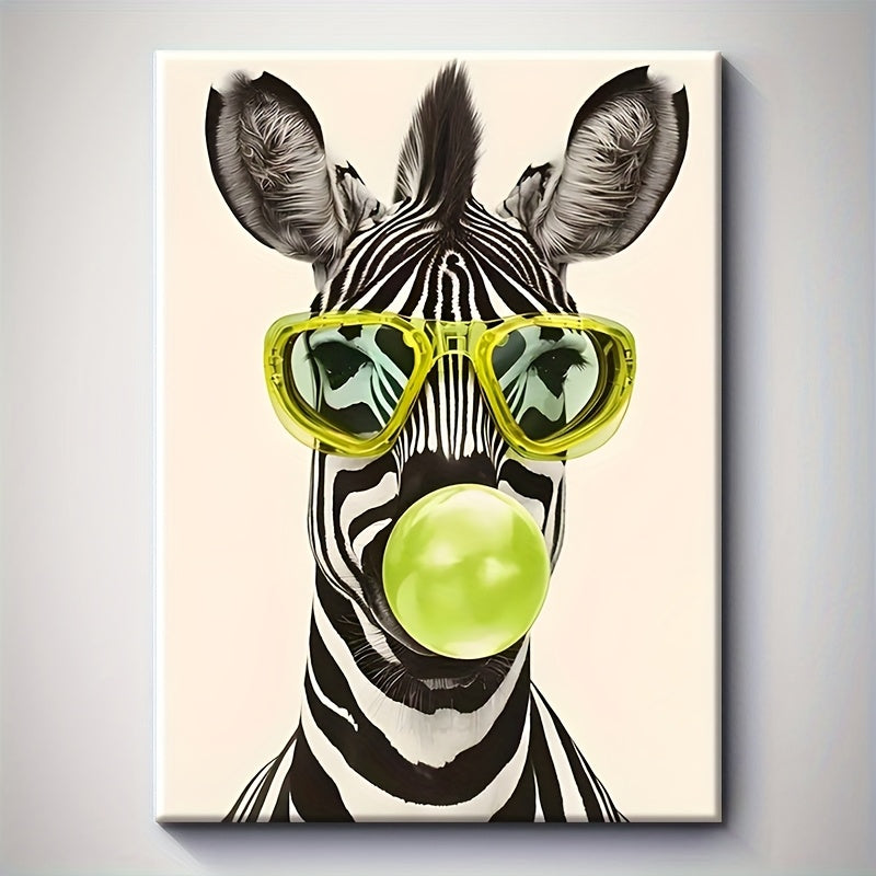 1pc Zebra Canvas Wall Art Exquisite Funky Zebra in Glasses Canvas Wall Art - 1pc Wrapped Solid Wood Frame Poster | Room, Home, Holiday, Living Room, Entrance Decoration