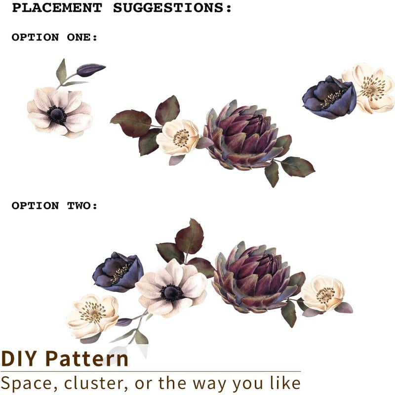 Fabric Peel and Stick Floral Wall Decal SelfAdhesive Peony Flowers Wallpaper Rose Sticker for Living Room Bedroom Wall Decor Eden Garden A3 PCs