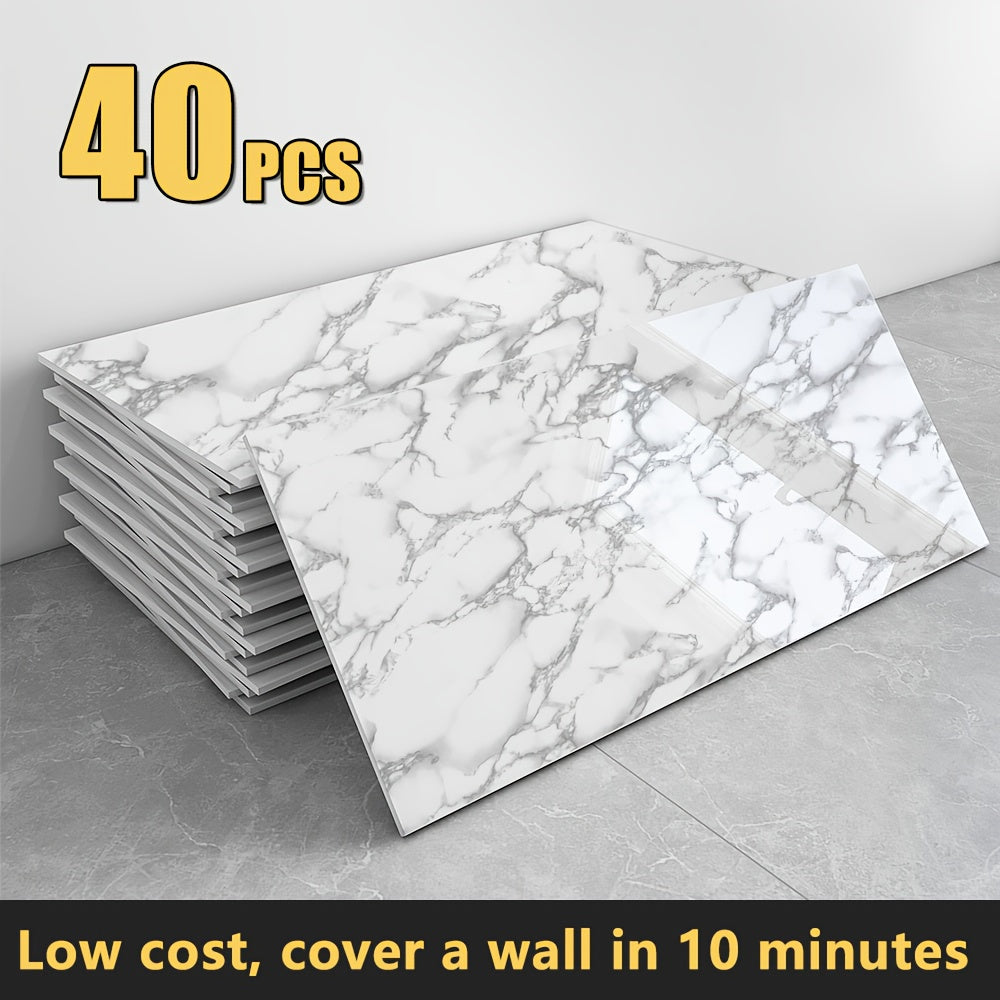 20\u002F40-Pack Peel & Stick Marble Tiles Wall Panels Set - Self-Adhesive Waterproof Removable Wall Sticker for Kitchen Backsplash, Bathroom, Living Room, Office Home Decor. Easy Install (23.62\