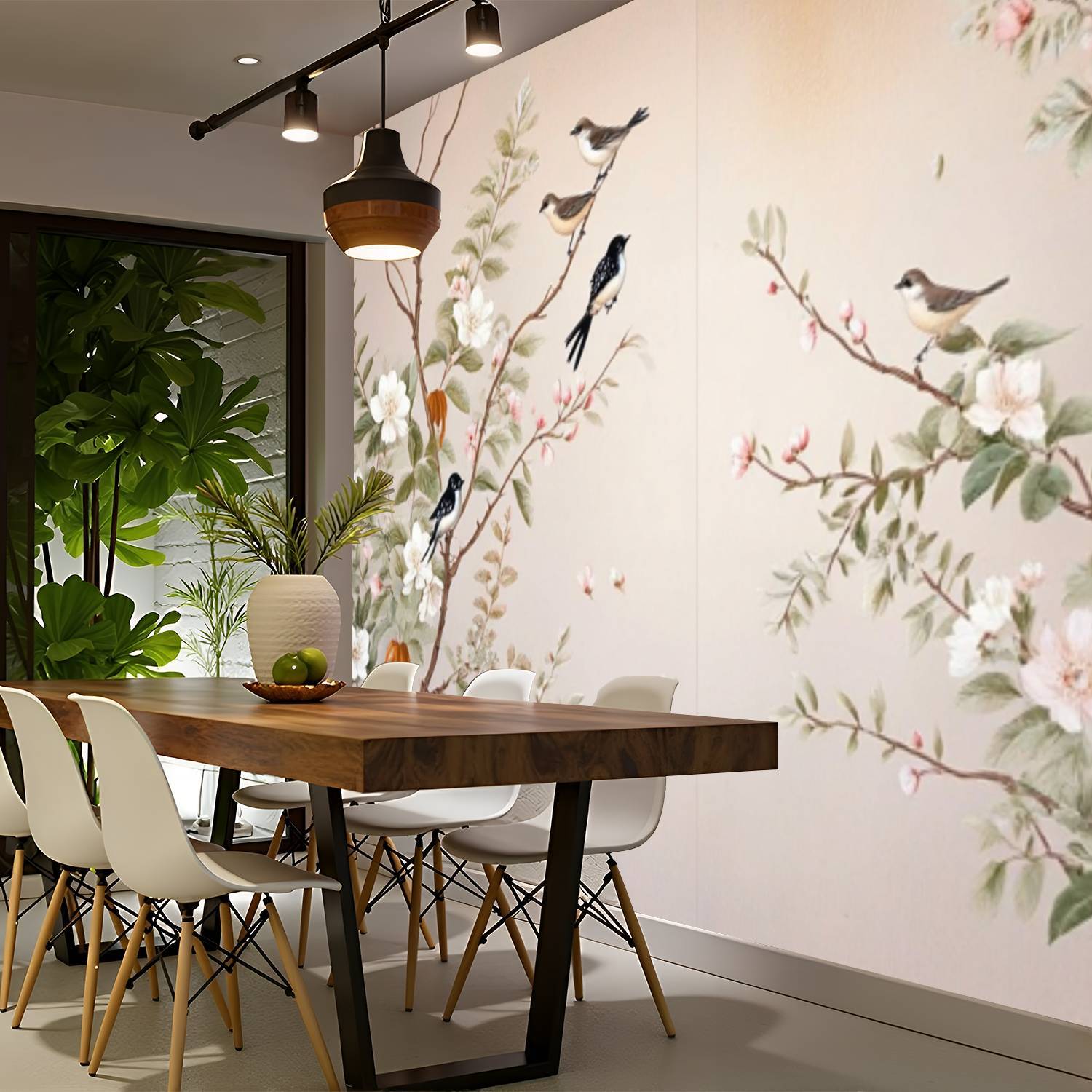 Modern Chinese Style Bird and Flower Wallpaper Mural - Large Semi-Matte Vinyl Decal with Elegant Floral Design & Birds, Easy to Apply & Remove, Perfect for Living Room Home Interior Decor, Room Decor