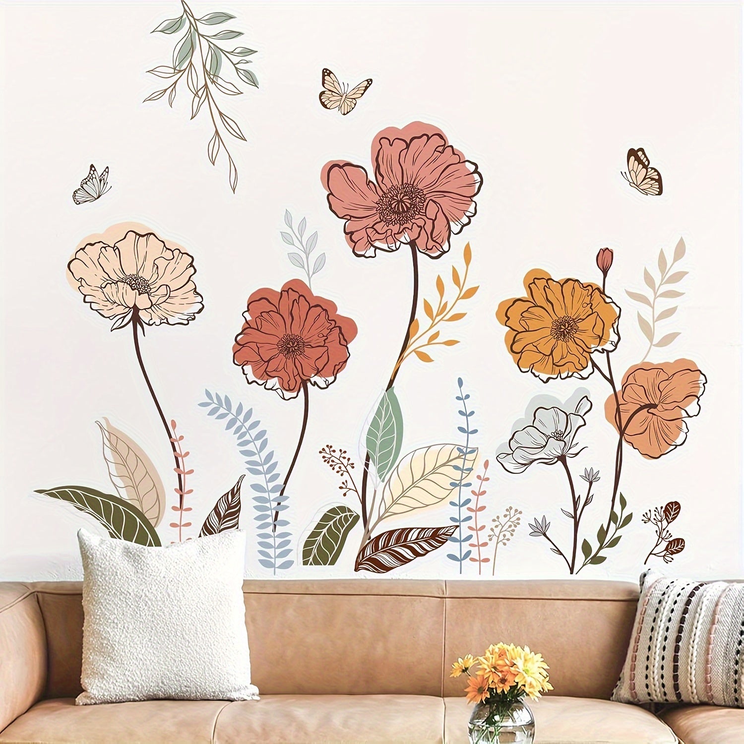 2pcs of Bohemian Floral Wall Stickers, Wildflowers, Fruits and Wall Art Stickers for Living Rooms, Bedrooms and TV Walls