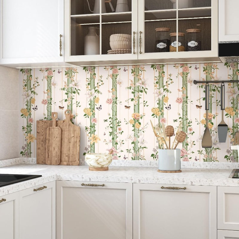 Beige Pink Wallpaper Peel and Stick Boho Floral Contact Paper Renter Friendly Wall Paper for Tabletop Bathroom Shelf Liner Removable 17.5 x 393.5In