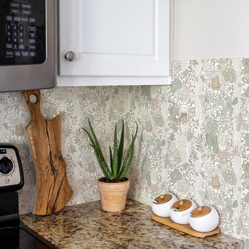 Forest Animal Wallpaper Peel and Stick Boho Contact Paper for Cabinets Bedroom Cute Self Adhesive Removable Wallpaper Baby Nursery Wall Decals for Contact Paper 17.3inW 393inL