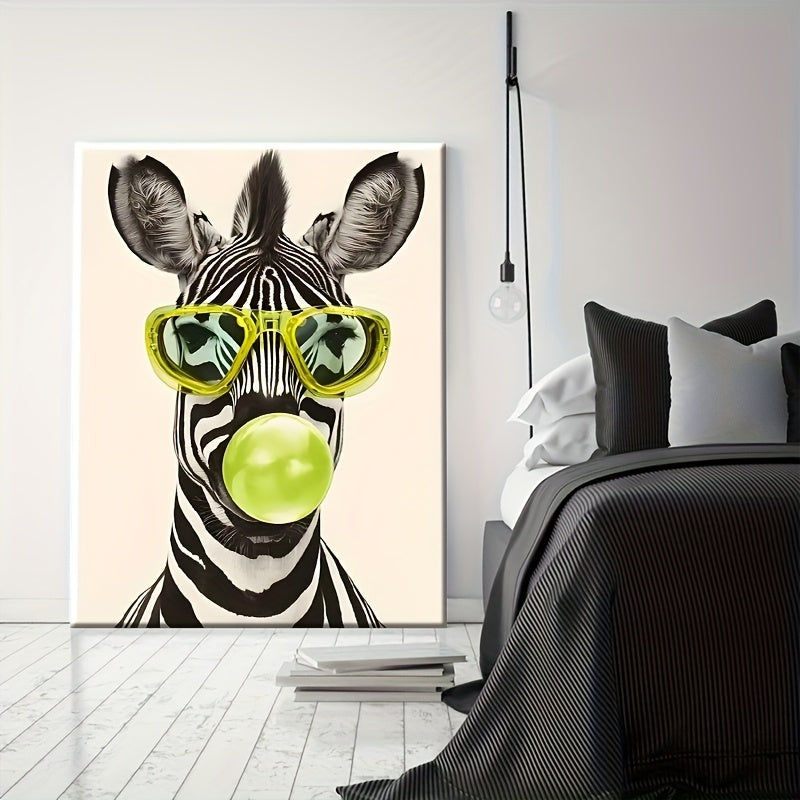 1pc Zebra Canvas Wall Art Exquisite Funky Zebra in Glasses Canvas Wall Art - 1pc Wrapped Solid Wood Frame Poster | Room, Home, Holiday, Living Room, Entrance Decoration