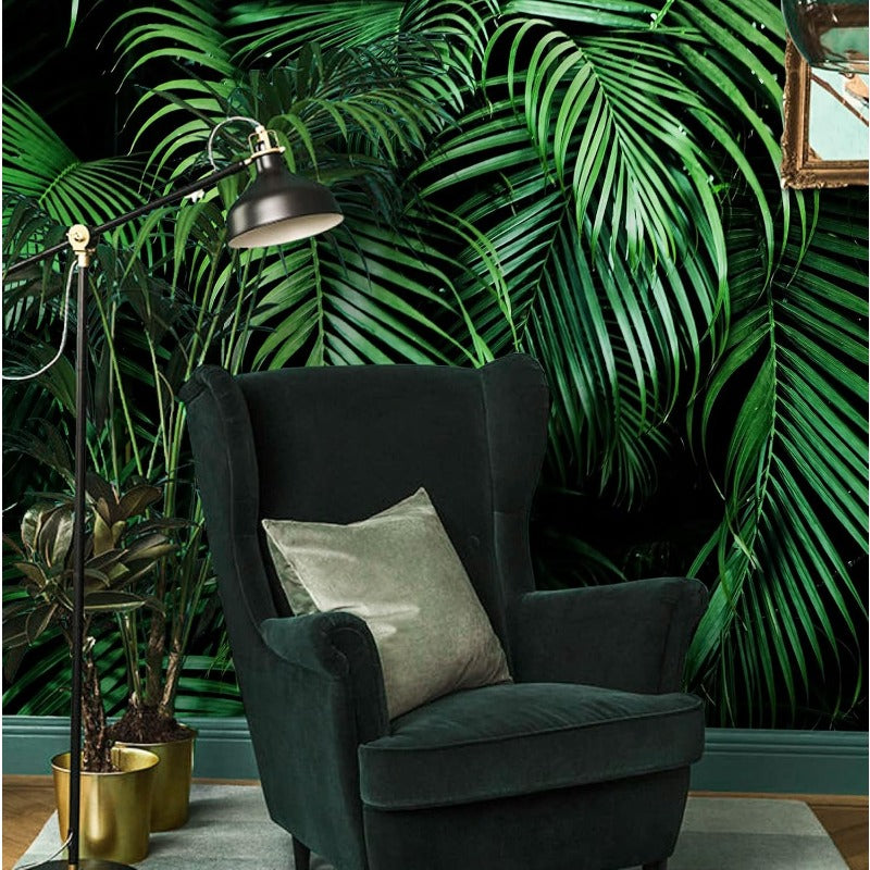 Leaves 3D Effect Wall Mural Peel and Stick Green Tropical Leaf Wallpaper Leather Textured Vinyl SelfAdhesive Wall Decals Stickers Decor Murals for Bedroom Living Room Room