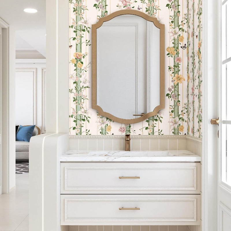 Beige Pink Wallpaper Peel and Stick Boho Floral Contact Paper Renter Friendly Wall Paper for Tabletop Bathroom Shelf Liner Removable 17.5 x 393.5In