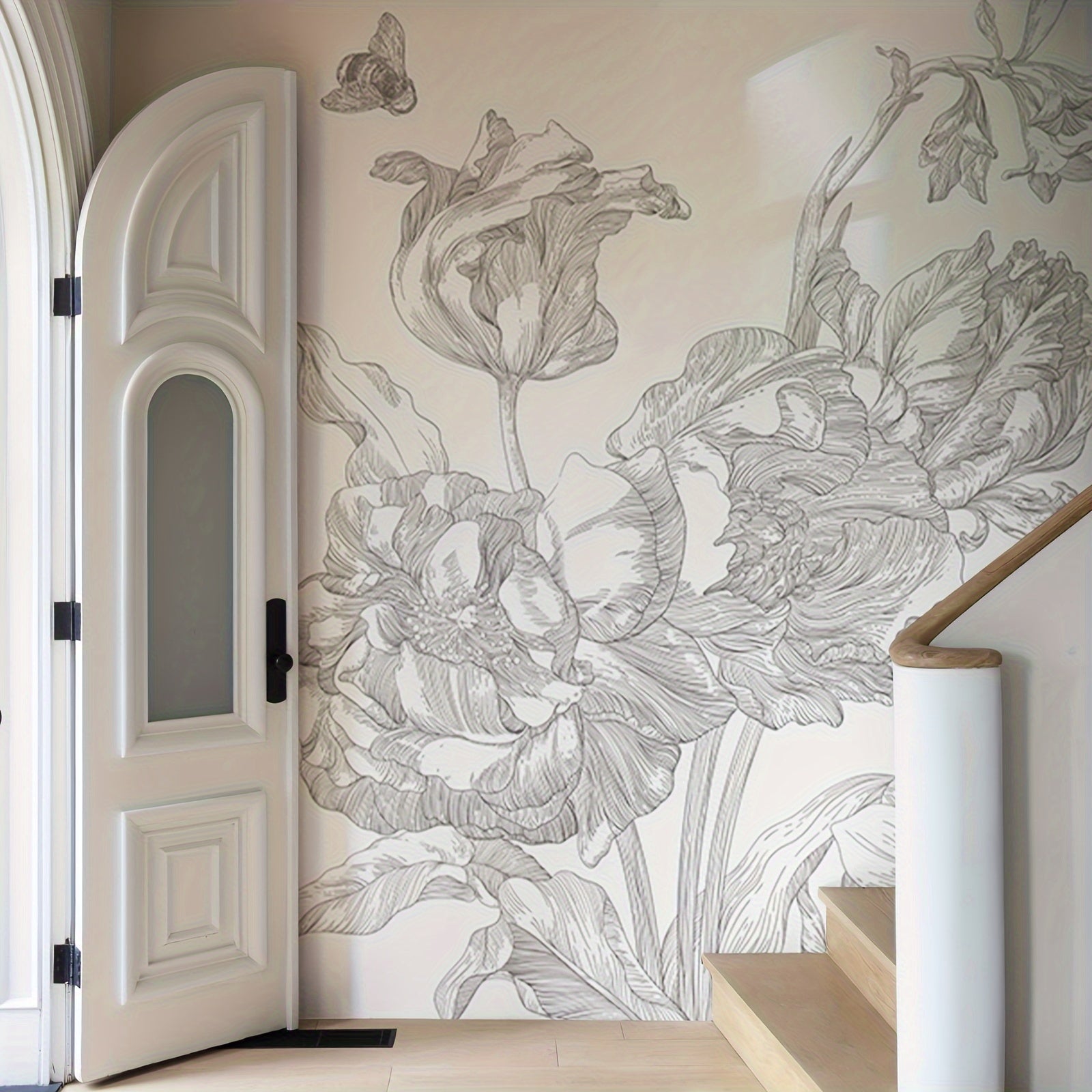 2D Wall Art One 375cm * 250cm Light Colored Floral Mural with Adhesive Peeling Wallpaper At The Bottom