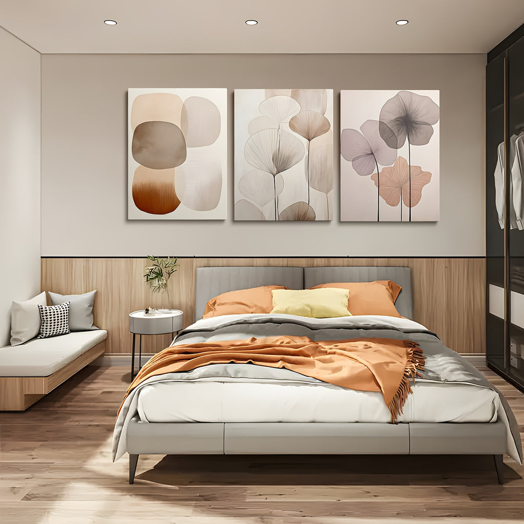 3 pcs Framed Bohemian Geometric Art Theme Framed Canvas Posters - Modern Wall Art with Pinewood Frame, Great for Bedroom, Living Room, Home Office Decoration - Perfect for Valentine's Day, Chinese New Year, Ramadan Gifts