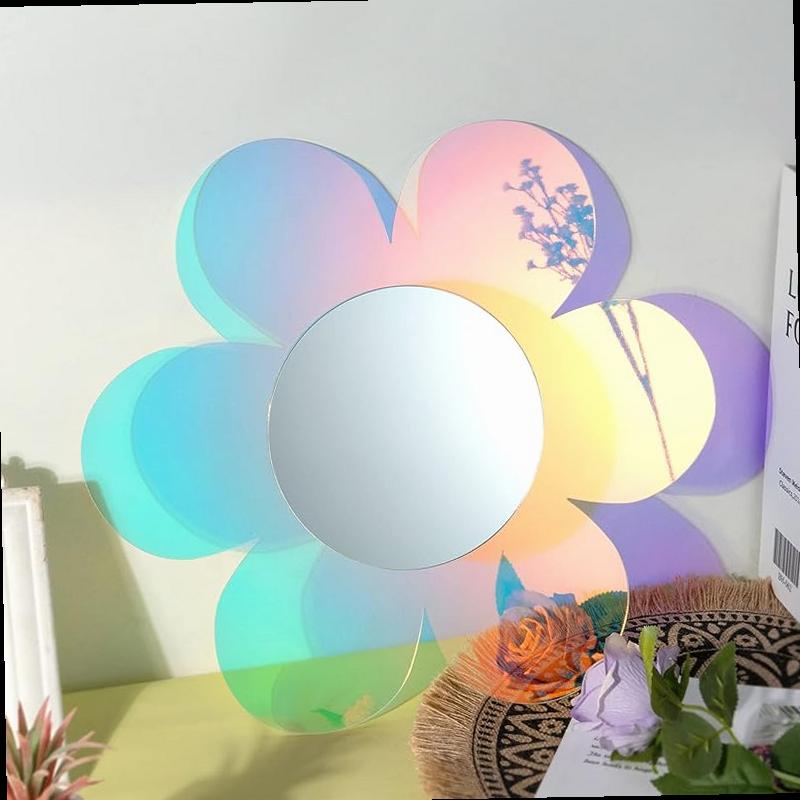 Irregular Wall Mirror Wavy Acrylic Rainbow Mirror Room Decor Aesthetic Mirrors Amorphic Vanity Retro Mirrors for Bedroom Living Room Bathroom Entryway Wall Decor Flower Style 12 6 x 11 6 Inches