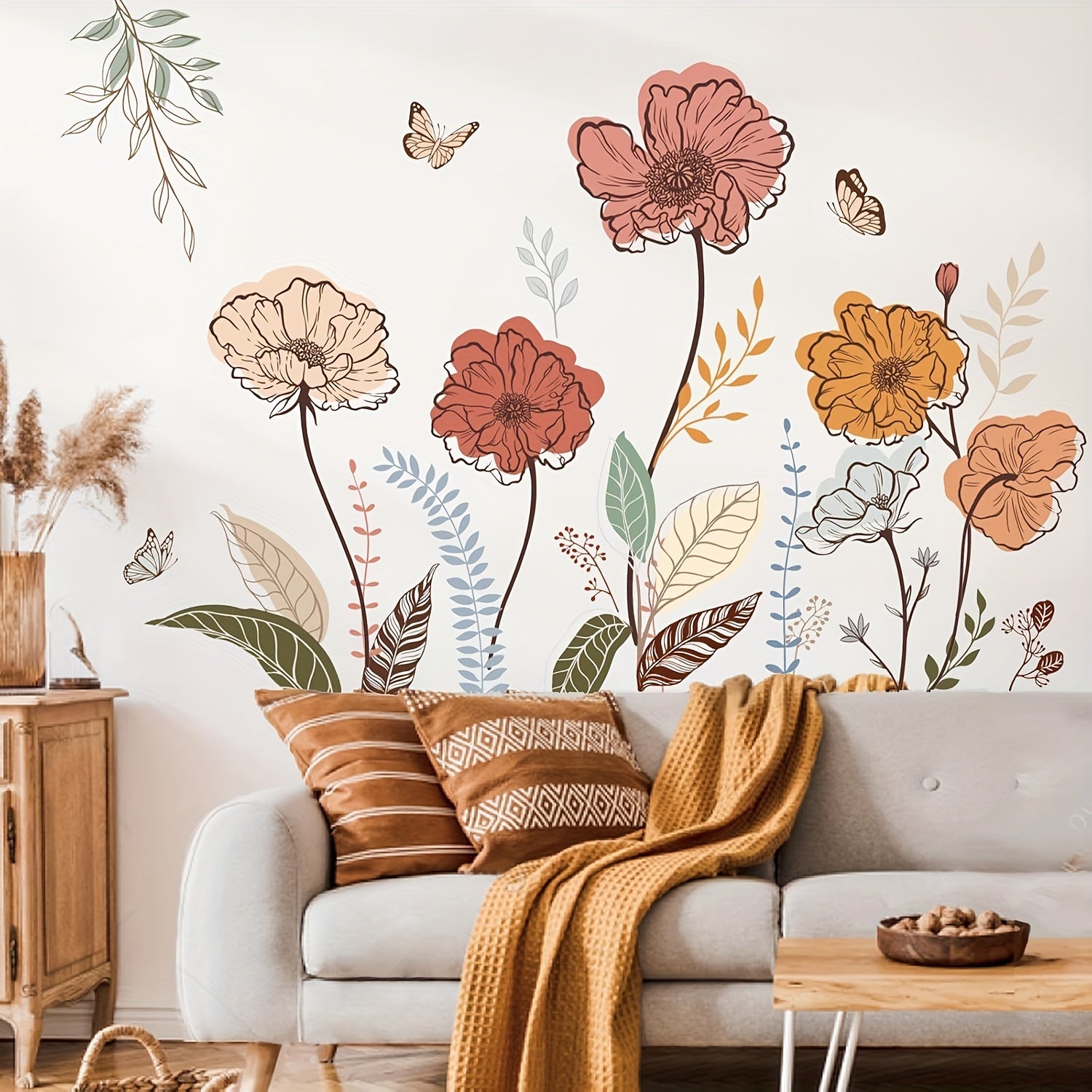 2pcs of Bohemian Floral Wall Stickers, Wildflowers, Fruits and Wall Art Stickers for Living Rooms, Bedrooms and TV Walls