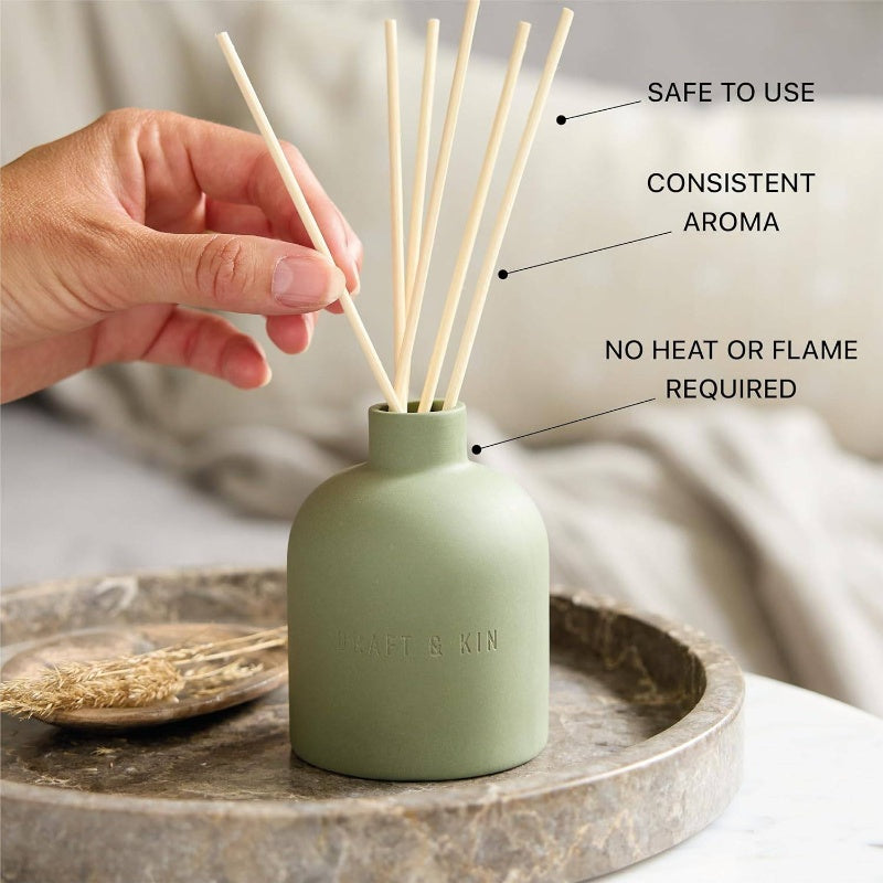 Earthenware White Birch Cedar Reed Diffuser Set with 6.7oz Alcohol - Essential Oil Diffuser with Feather Reed Sticks, Elegant Teal Green Glass Bottle & Natural Aroma for Home Decor, Air Freshener, P, Air Freshener For Home, Reed Diffuser Bottle