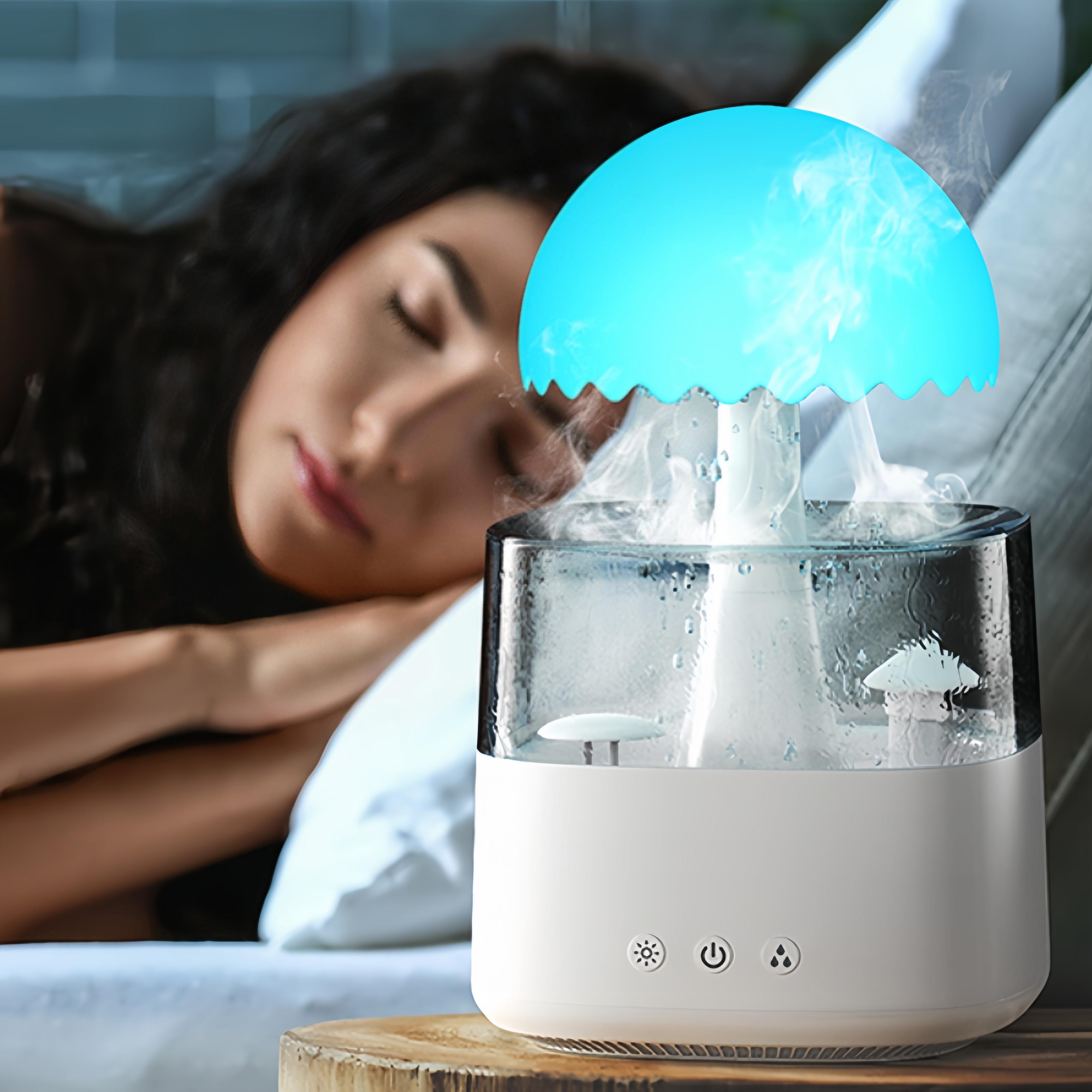 Spring sale .Rain cloud humidifier 450ml water drop mushroom humidifier, aromatherapy diffuser, air humidifier with remote control 7 colors mood light, 7 colors night light with adjustable LED light, white noise humidification, bed sleep to relax the mood